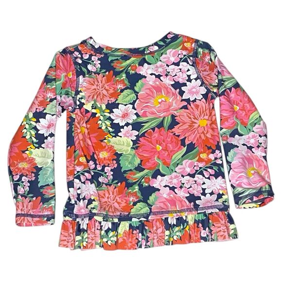 Ruffle Butts Tropical Floral Long Sleeve Peplum Rashguard Swim Shirt Size 2T - Picture 2 of 5